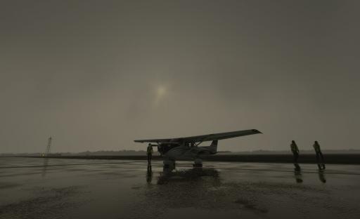 Andy Larkins - On the apron at Cranfield-waiting for the weather to clear